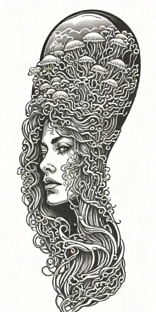 Waves Crashing Jellyfish Morphing Into Woman's Face