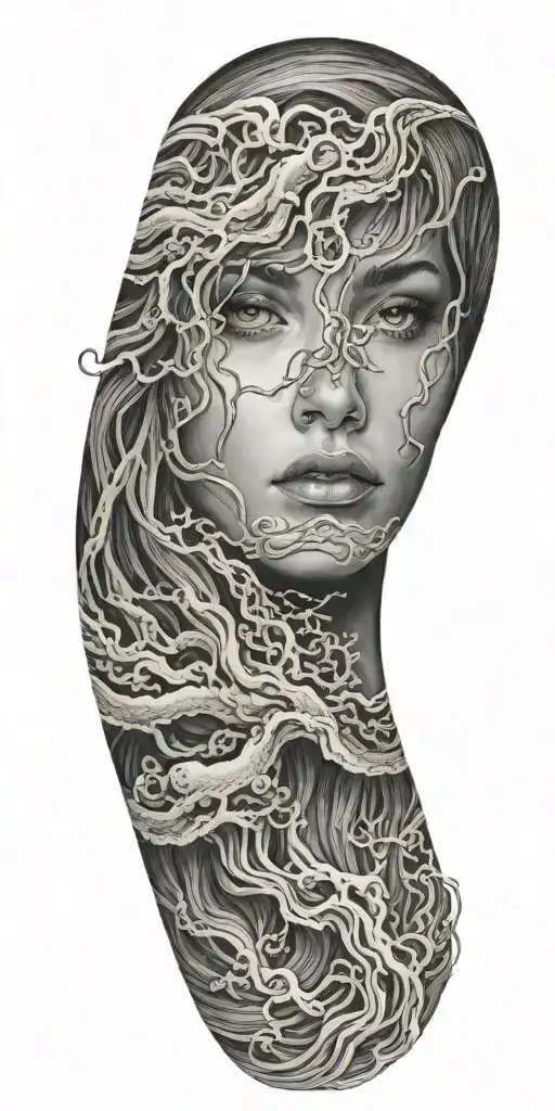 Waves Jellyfish Morphing Into Woman's Face