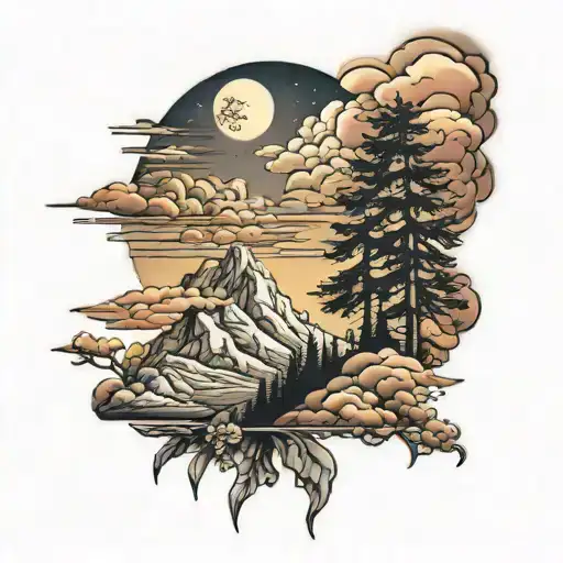 Mountains Clouds And Trees Colors Sunset