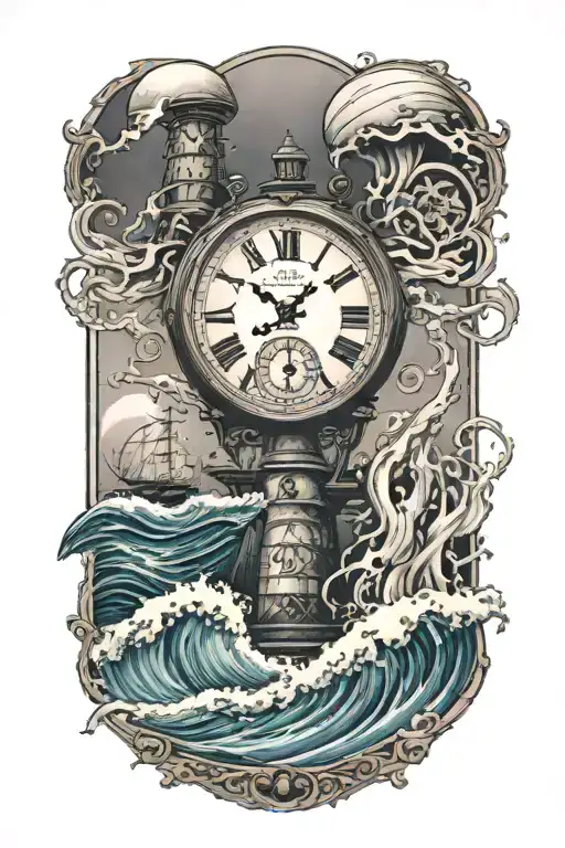 Lighthouse Waves Crashing Clock And Jelly Fish