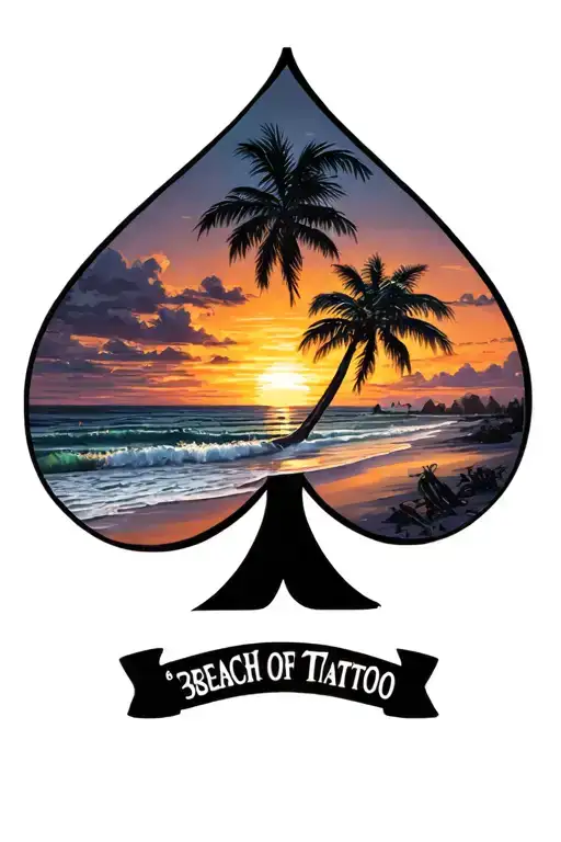 Beach Sunset And Ace Of Spade