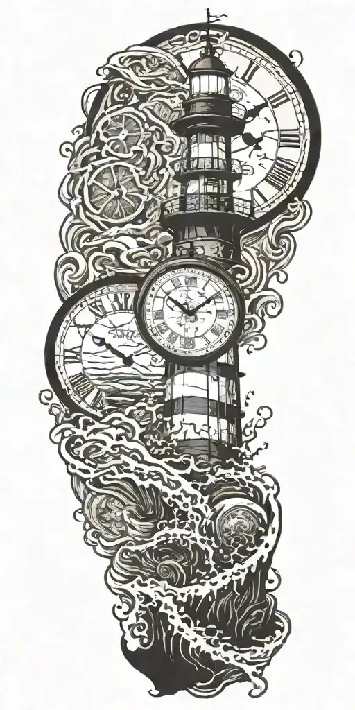 Lighthouse Waves Crashing Clock And Jelly Fish