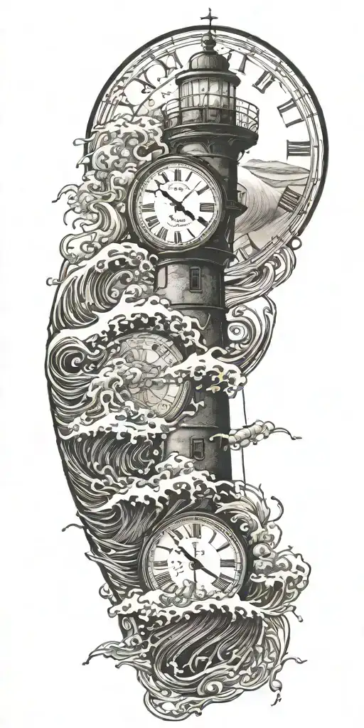 Lighthouse Waves Crashing Clock And Jelly Fish