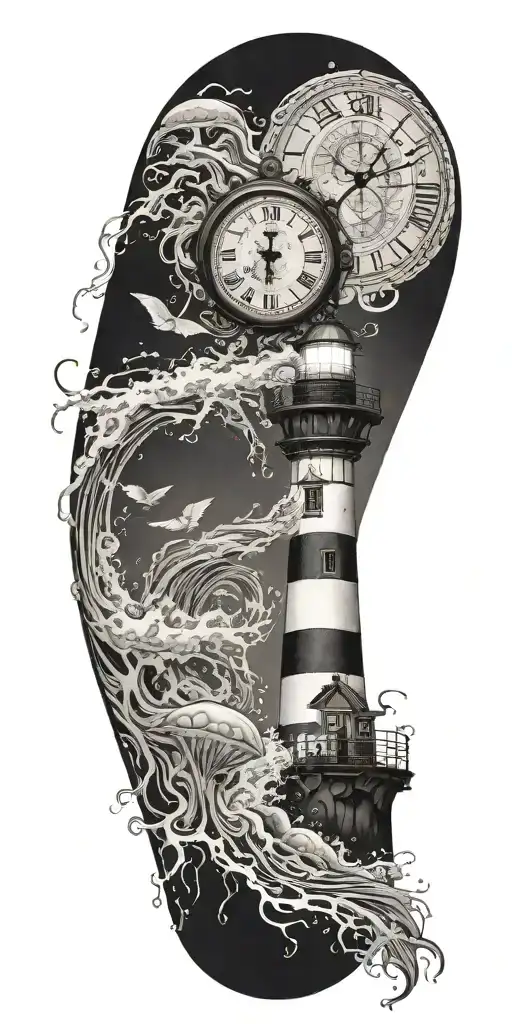 Lighthouse Waves Crashing Clock And Jelly Fish