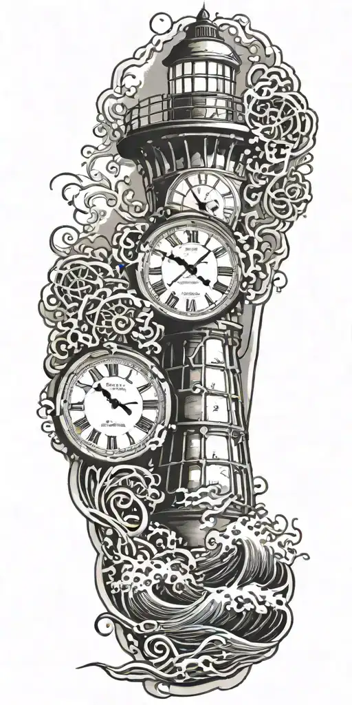 Lighthouse Waves Crashing Clock And Jelly Fish