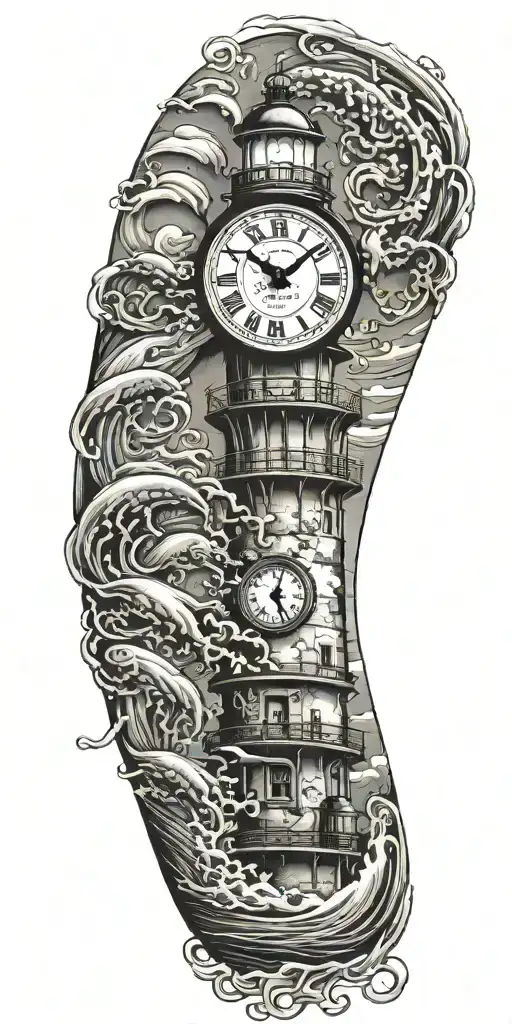 Lighthouse Waves Crashing Clock And Jelly Fish