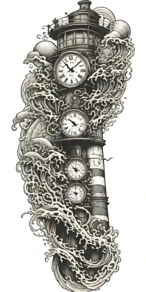 Lighthouse Waves Crashing Clock And Jelly Fish