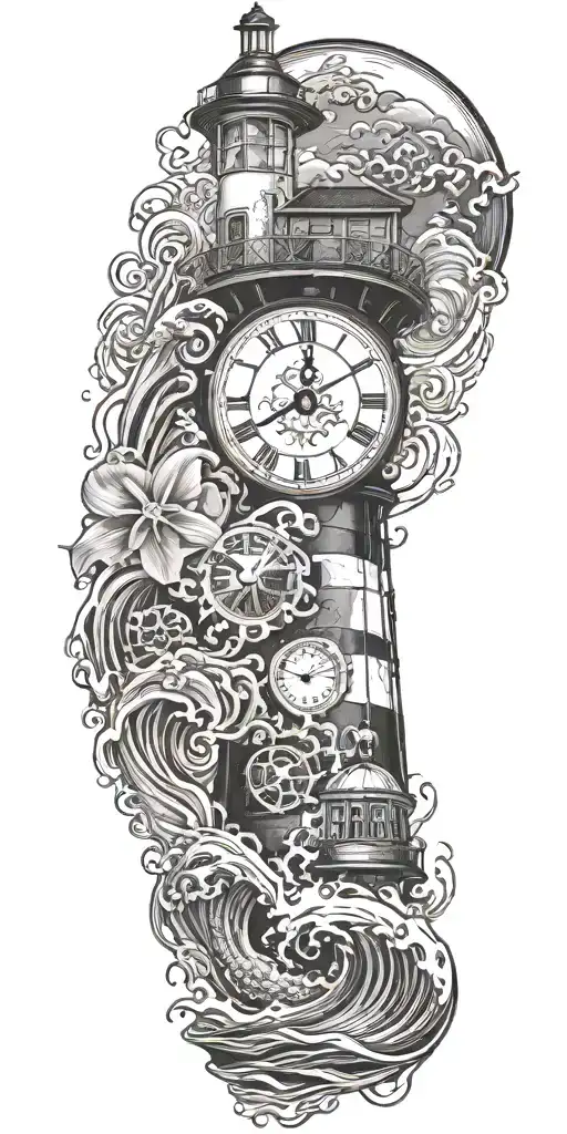 Lighthouse Waves Crashing Clock And Jelly Fish