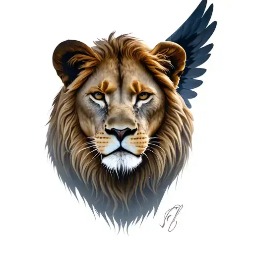 Angel And Lioness Face Surrounded