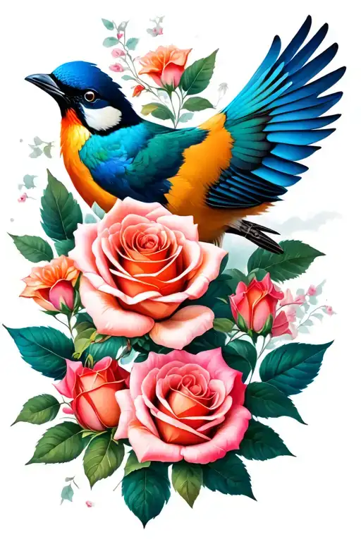 Birds And Roses Growing