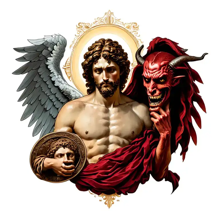 Saint Christopher With Wings And Devil On Other Side