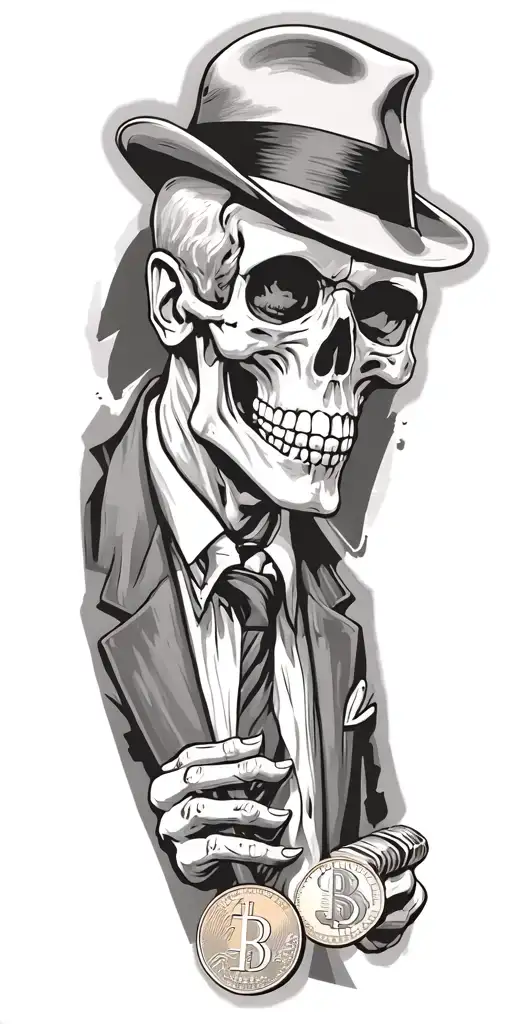Mobster Skelton Flipping Coin