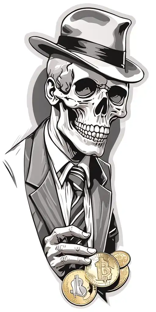 Mobster Skelton Flipping Coin