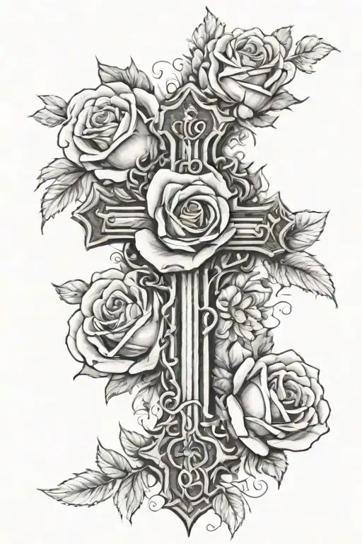 Cross With A Date On Inside And Roses On Outside