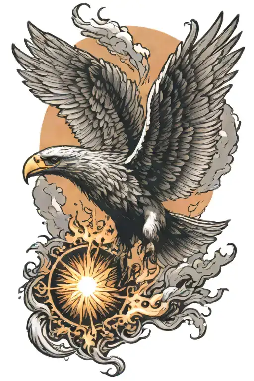 Icarus Flying Towards The Sun On Fire