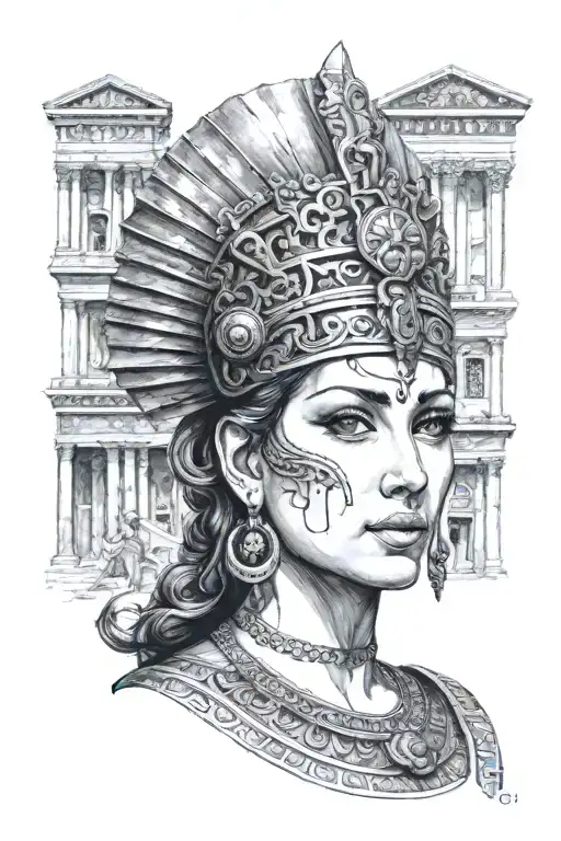 The Face Of Elissa The First Queen Of Carthage With Some Carthagian Architecture