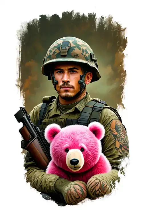 A Soldier With A Pink Bear Tattoo