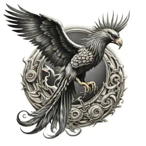 Fighter Phoenix Tattoo Men Leg Tattoo Design With Cancer Zodiac Background Tattoo