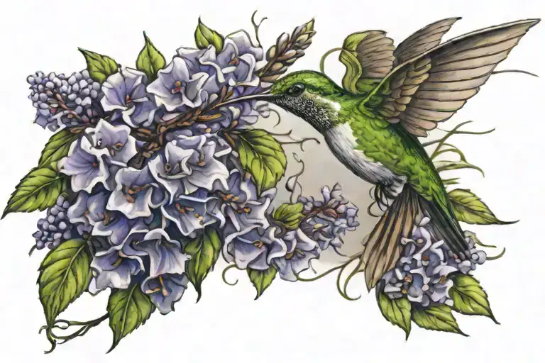 Hummingbird With A Butterfly Bush As Vines Hanging