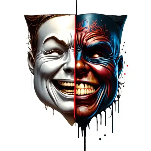 Sad And Happy Masks That Look At Opposite Directions One Higher Than The Other