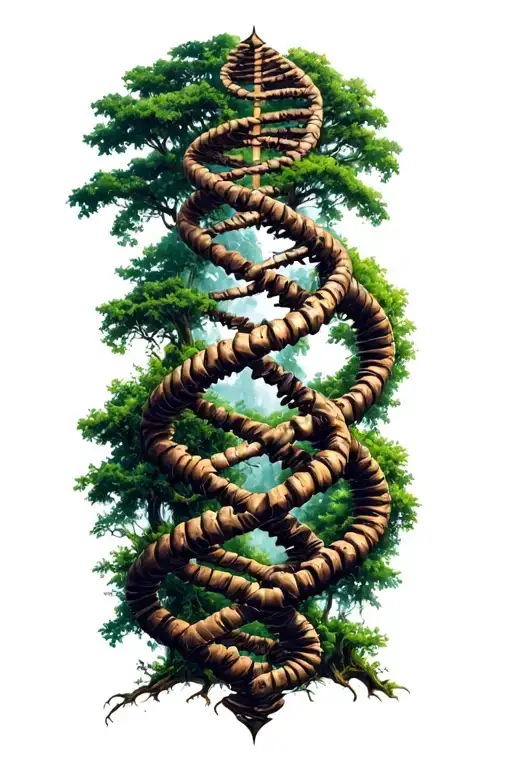 Double Helix Dna With Tree Growing
