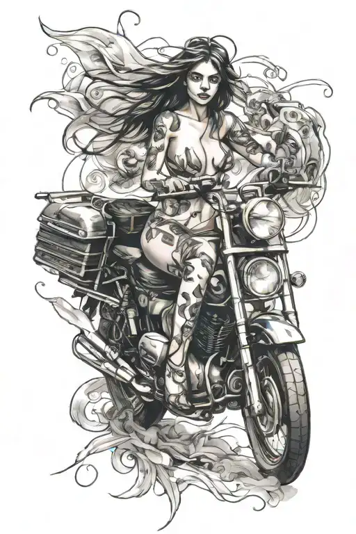 Nude Girl With Motorcycle