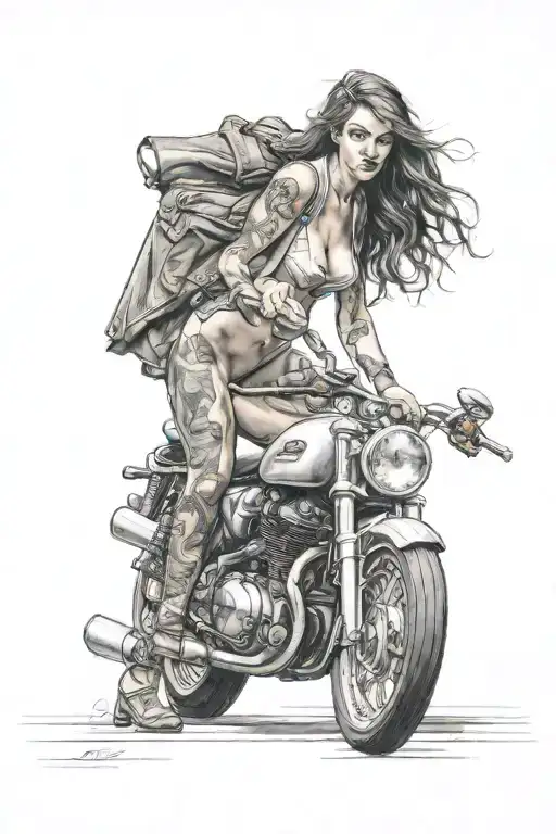 Nude Girl With Motorcycle
