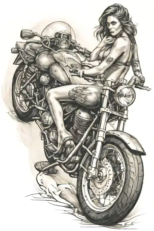 Nude Girl With Motorcycle