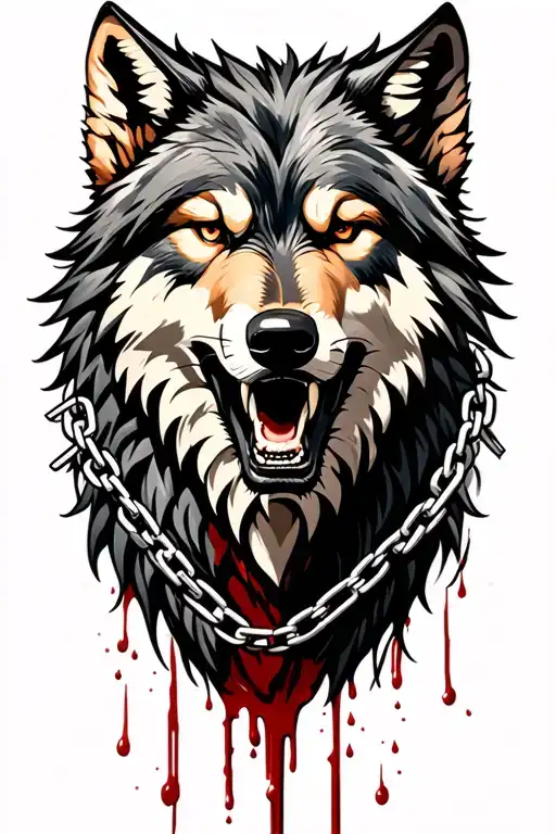 Fenrir Wolf With Chains And Blood Dripping Tattoo