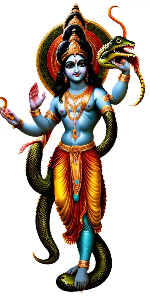 Lord Krishna Stand Up In Dancing Position With On Gaint Kaliya Snake's Head