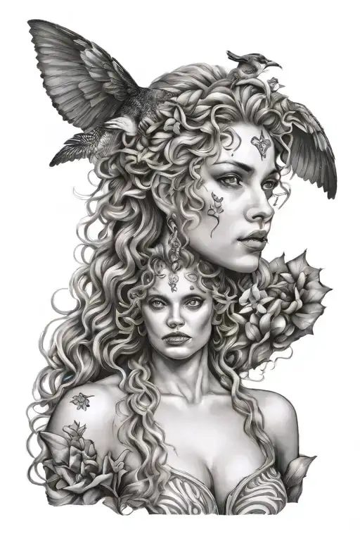 Girl With Wavy Hair As A Amazon Nordic Girl Head On