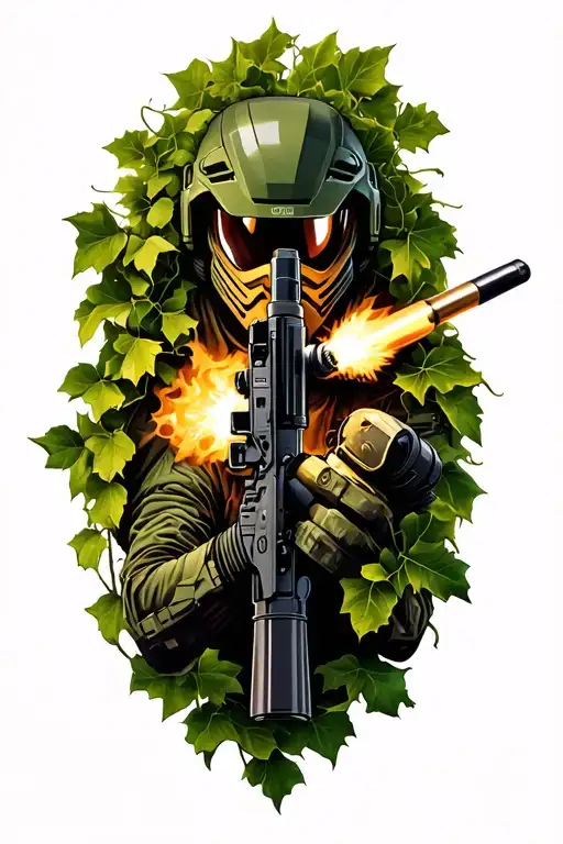 Halo Three Oddt M6c Surrounded By Vines Firing A Bullet