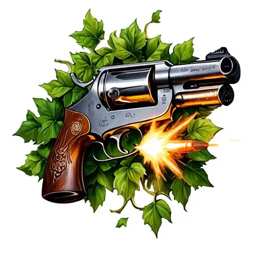 Shotgun Covered In Vines Firing A Bullet