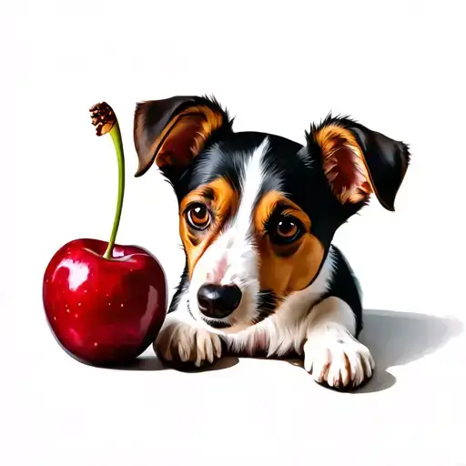Dog Jack Russel And Cherry Fruit