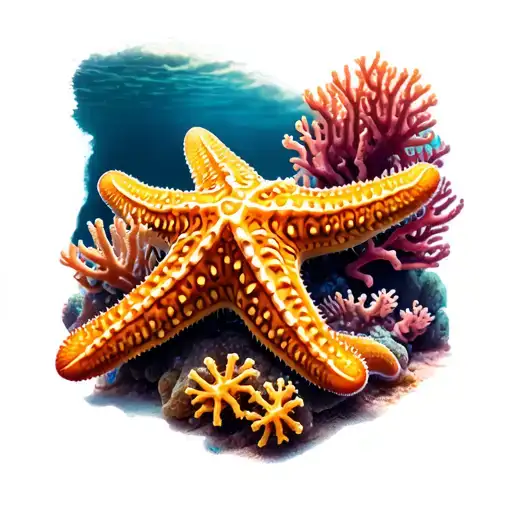 A Realistic Starfish Resting On A Bed Of Vibrant Coral