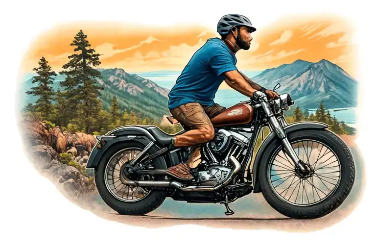 Full Arm Cover Tattoo With Travel And Bike Ride