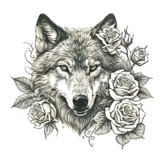 Wolf Head And Roses