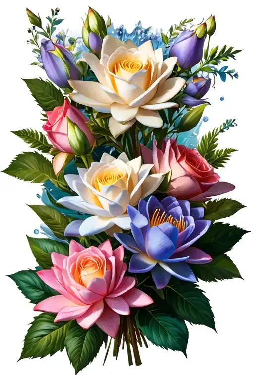 Flowers Blooming Roses And Water Lilly Flower Bouquet