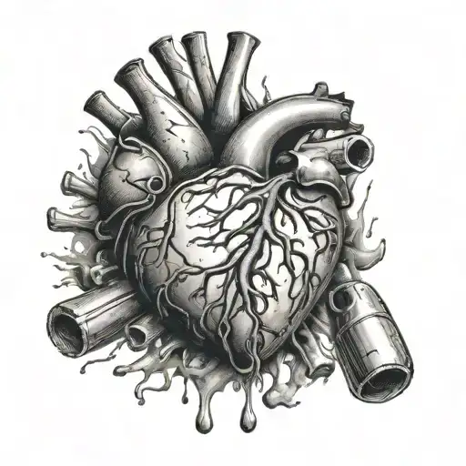Realistic Heart With Holes After Bullets And Drop Of Blood