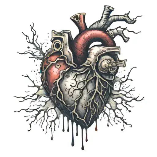 Realistic Heart With Holes After Bullets And Drops Of Blood