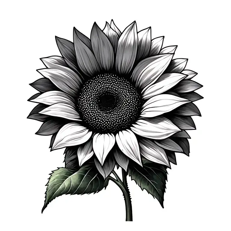 Single Head Of Sunflower Blooming Black And Grey