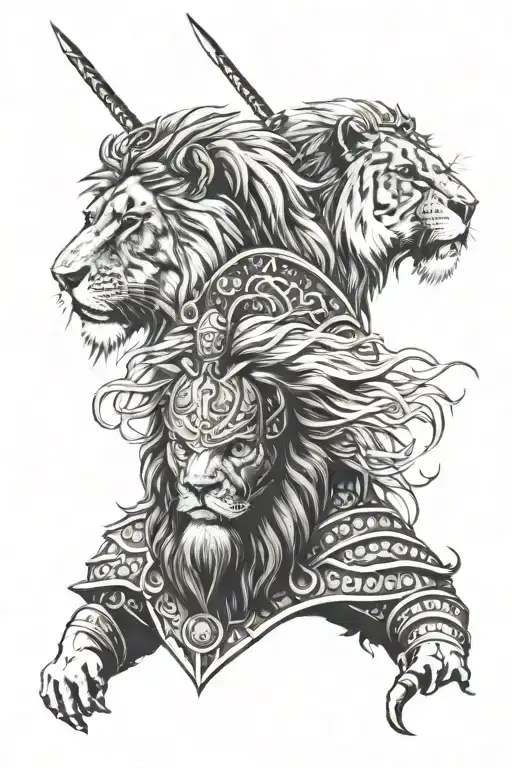 Lion Et Viking Warrior