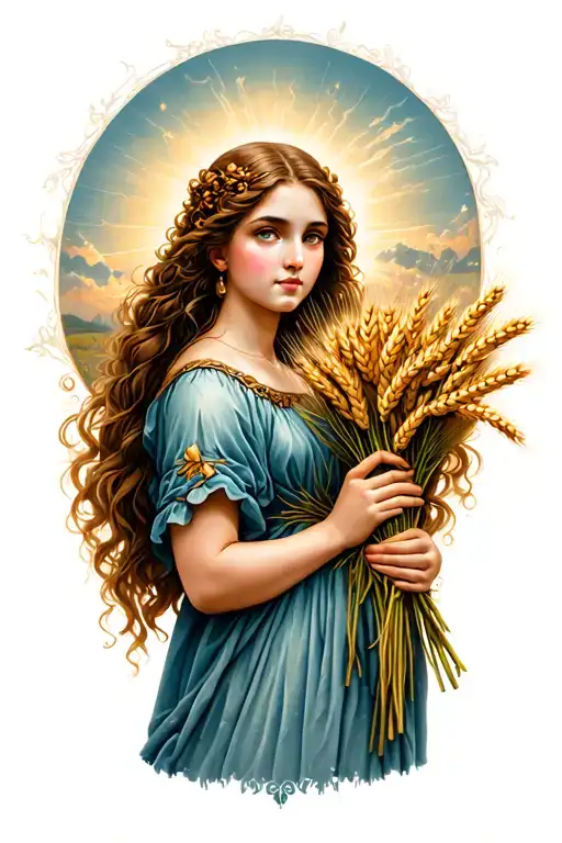 Virgo Wheat Maiden Holding A Bouquet