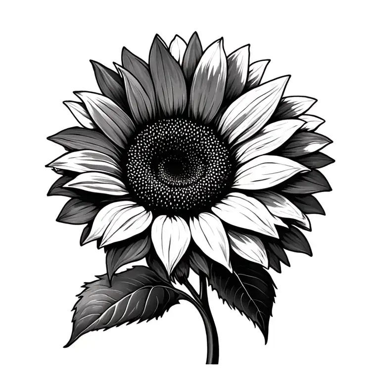 Single Head Of Sunflower Blooming Black And Grey