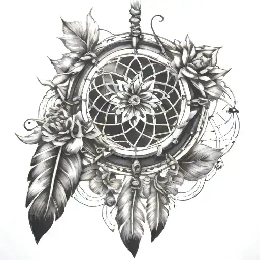 Dream Catcher With Lotus And Feathers Falling