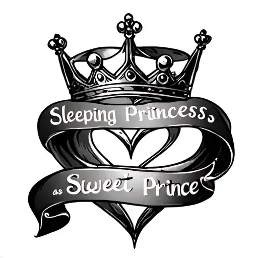 Crown With The Words Sleeping Princess And Sweet Prince Looped Around The Crown In A Heart Shape
