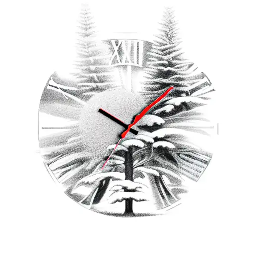 Clock Tower With Garden Of Roses With Pine Tree Landscape