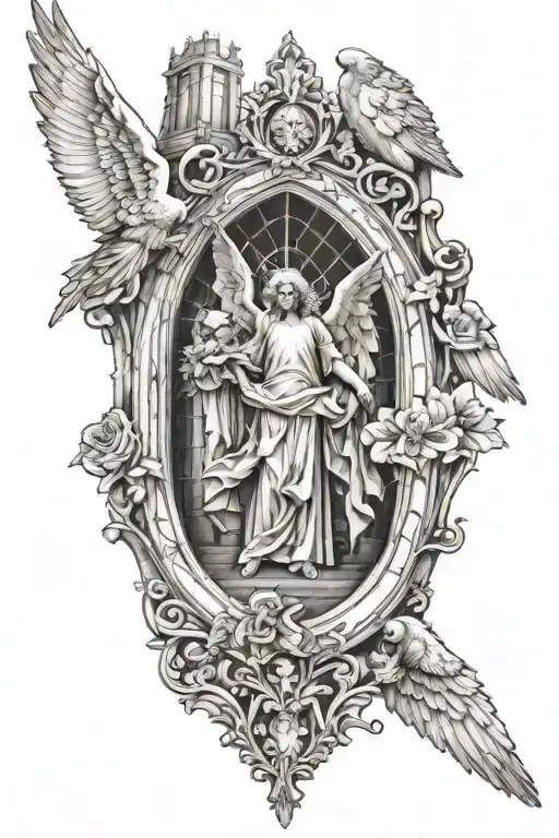 Cathedral Windows With Fallen Angel