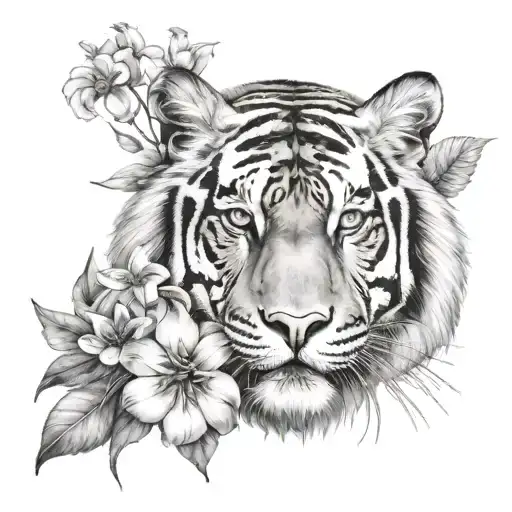 Tiger With Flowers