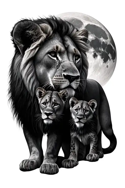 Lion And Cubs Full Moon